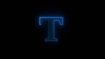 Glowing neon alphabet T. Animated neon letter 'T'. Educational concept with neon letter.