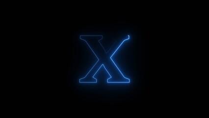 Glowing neon alphabet X. Animated neon letter 'X'. Educational concept with neon letter.