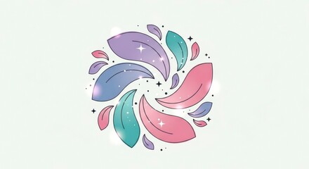 Sparkling Pastel Leaves Swirling in a Circular Pattern.