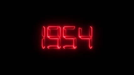 Neon red digital LED numbers display showing 1954 on black background, glowing electronic number animation, retro futuristic time and year concept, scoreboard and countdown style - Powered by Adobe