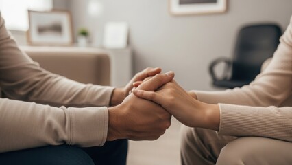 Hands providing emotional support during a moment of profound connection, symbolizing comfort and empathy between two individuals. Gesture of kindness for strengthening relationships,
