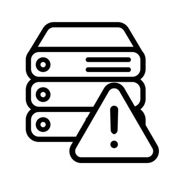 A server stack with a warning triangle signaling system instability, potential failure, risky configuration, performance degradation, or operational anomalies requiring immediate attention.