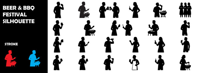 Beer and BBQ Festival Silhouette Vector &ndash; Grilling Street Food Celebration Icons
