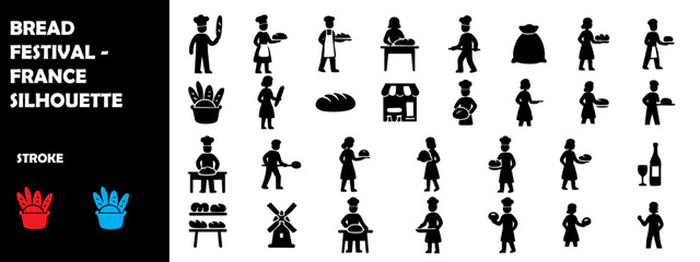 Bread Festival France Silhouette Vector &ndash; Traditional French Bakery Celebration Icons