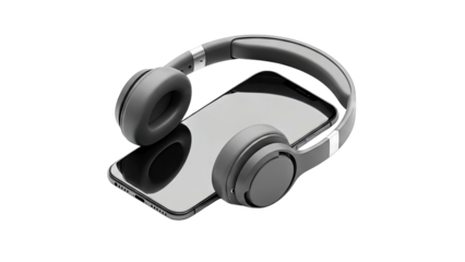 Headphones Resting on Smartphone, White Background