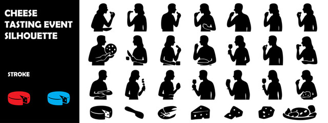 Cheese Tasting Event Silhouette Vector &ndash; Gourmet Dairy Food Festival Icons