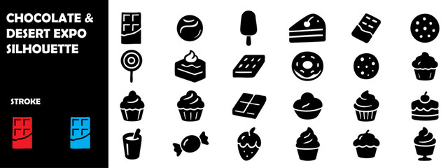 Chocolate and Dessert Expo Silhouette Vector &ndash; Sweet Bakery Confectionery Festival Icons