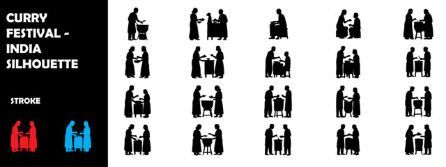 Curry Festival India Silhouette Vector &ndash; Spicy Traditional Cuisine Icons