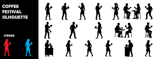 Coffee Festival Silhouette Vector – Cafe Culture Beverage Celebration Icons