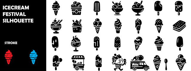 Ice Cream Festival Silhouette Vector – Summer Dessert Celebration Icons