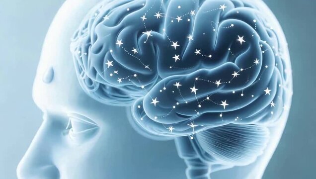 Human brain with star patterns