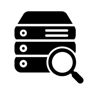 Solid icon showing deep server analysis with detailed diagnostics, performance evaluation, data inspection, issue investigation, and monitoring essential for optimized, reliable system operations