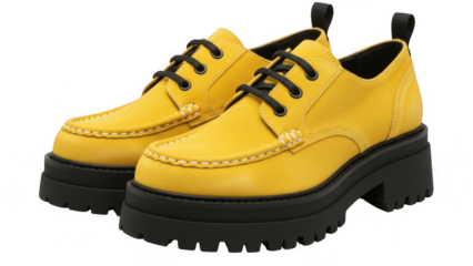 Pair of yellow platform shoes isolated on transparent background