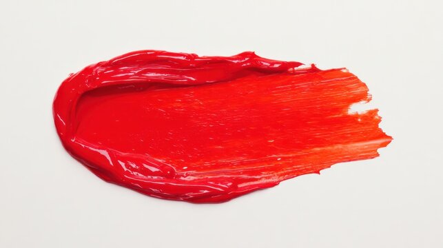 Glossy red lip cream swipe highlighting luminous texture on a clean studio background. Designed for cosmetic catalogues, trend reports, and premium beauty marketing.