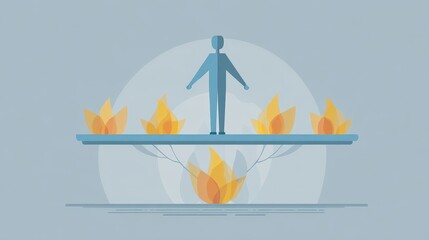 Mindful Serenity: A stylized illustration depicting a figure in a state of meditation and mindfulness. Fire elements create a sense of transformation and awareness