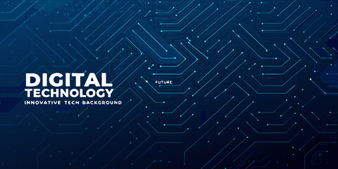 Abstract digital technology background with circuit board pattern and glowing lines