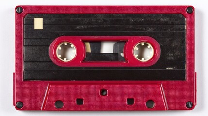 Naklejka premium The retro cassette tape with macro close ups highlights complex details on a neutral background. A product release platform designed specifically for product release and innovation promotion.