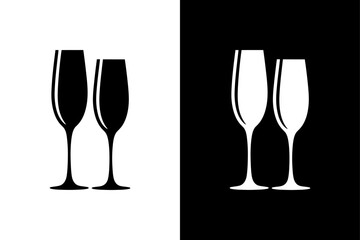 Minimal Champagne Glass Icon. Classic Black and White Vector for Party and Event Designs