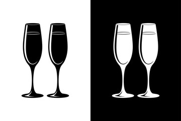 Champagne Glasses Icon Vector. Simple Black and White Celebration Illustration