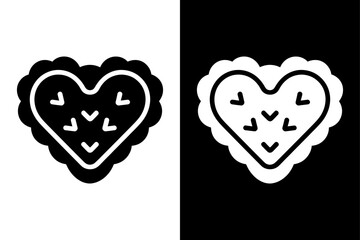 Cute Heart Cookie Silhouette. Stylish Vector Icon with Decorative Dots in Black and White