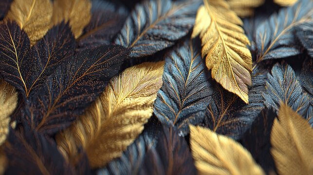Fototapeta Elegant Dark Blue Leaves with Gold Edges - Moody Foliage Plant Nature