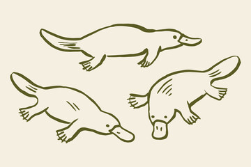 Platypus set doodle sketch Australia icon vector illustration