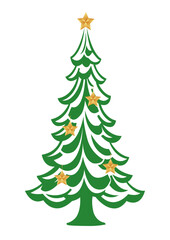 stylized christmas tree with gold stars - holiday vector illustration