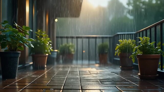 雨がふるバルコニー
