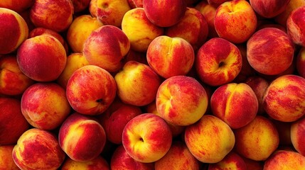 Fresh ripe red and yellow nectarines close-up full frame pile