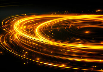 Golden light trails forming abstract swirling circular pattern