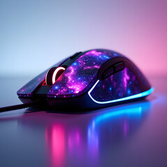 Futuristic gaming mouse with cosmic nebula design and rgb lighting