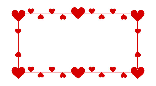 Valentine&rsquo;s day heart frame border design. Romantic red love hearts decorative template for greeting cards, invitations, weeding messages, and love-themed projects.