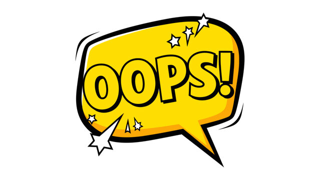 Comic style oops text bubble, bright yellow color, pop art flat design, clean vector illustration