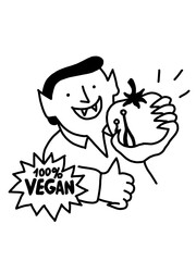 Funny doodle vampire loves tomatoes and promotes 100% veganism