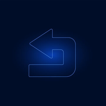 Glowing Blue Neon U-Turn Arrow Icon: Back Button or Return Symbol on Dark Futuristic Technology Background for Interface and Navigation Design