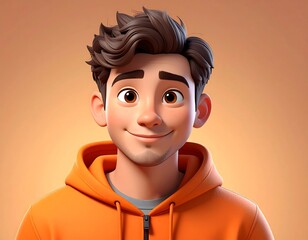 Animated male character smiling, wearing an orange hoodie