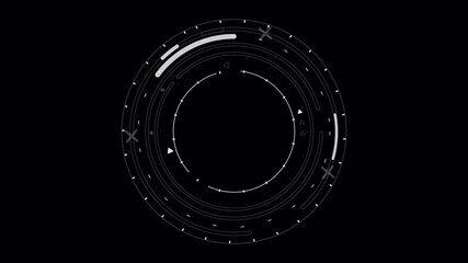 Futuristic HUD Element Spinning on Black Background for Technology and Data Visualization. - Powered by Adobe