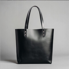 Minimal Black Leather Tote Bag on Neutral Background
