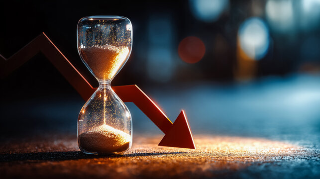 Conceptual visual of hourglass symbolizing time and market decline