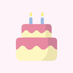 Two Tiered Pink and Yellow Birthday Cake with Two Candles celebration party