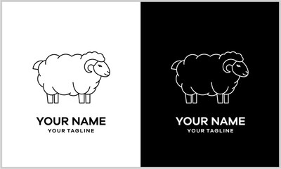 Minimalist line art logo design featuring a stylized sheep or ram in contrasting black and white versions.