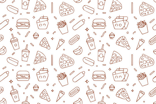 food repeat pattern fast food icons pizza burger fries takeout