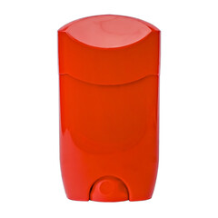 Red plastic deodorant container on a white background