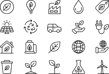 environment black and white line icons green living and nature