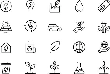 environment vector eco line icons renewable energy and recycling