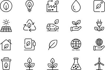 environment icons set line art sustainability and renewable symbols