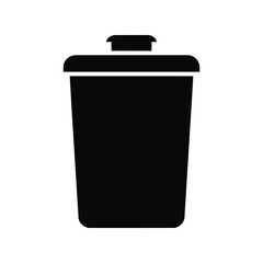 Black Trash Can Vector Icon, Waste Disposal Container, Garbage Bin, Recycle Symbol, Delete Button Graphic
