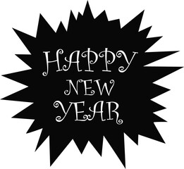 Black starburst with happy new year text