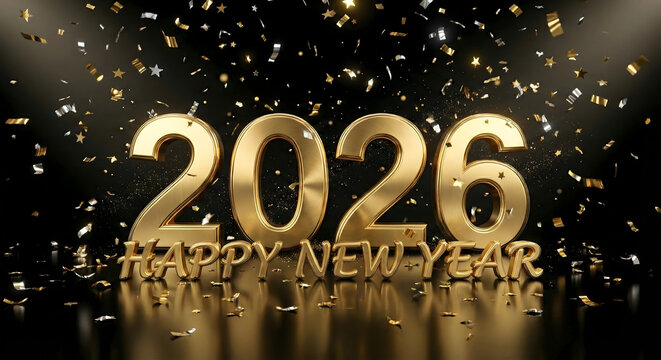 New Year's Eve: Celebrating the dawn of 2026, the image features bold golden numerals and wishes for a Happy New Year, creating a festive atmosphere.