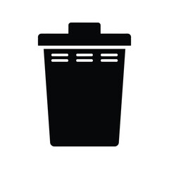 Trash can bin with lid silhouette icon, disposal, garbage, waste, recycle container vector